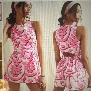 Pink Leaf Print romper